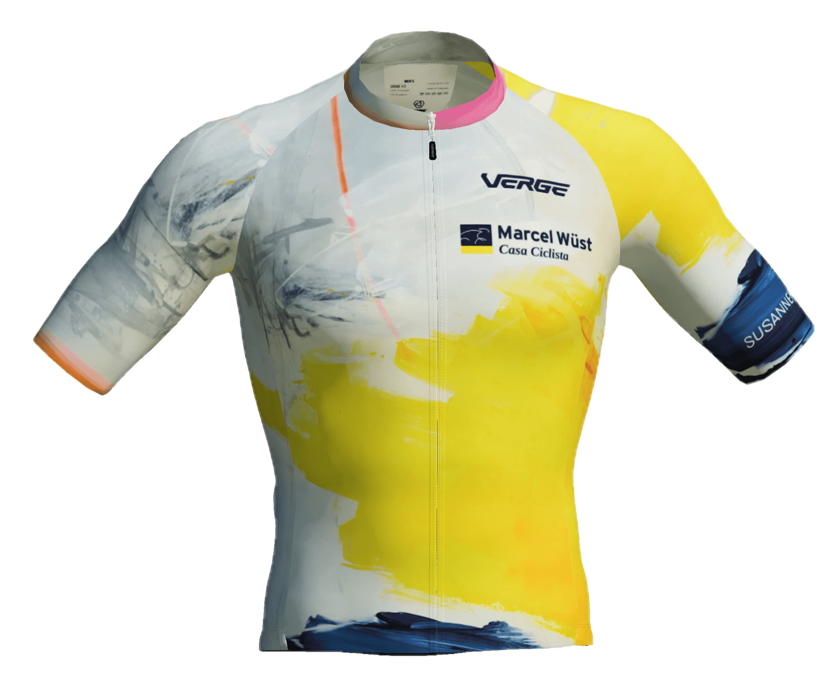 Radsport-Trikot „Coming Home – Art in Motion“ von Künstlerin Susanne Herbold, basierend auf einem abstrakten Gemälde und umgesetzt als tragbares Kunstdesign