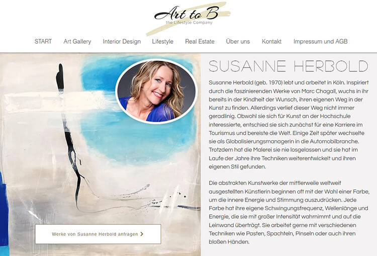 We-bsitePortfolio Ansicht der Künstlerin Susanne Herbold - Nun neu auf Art to B - the Lifestyle Company