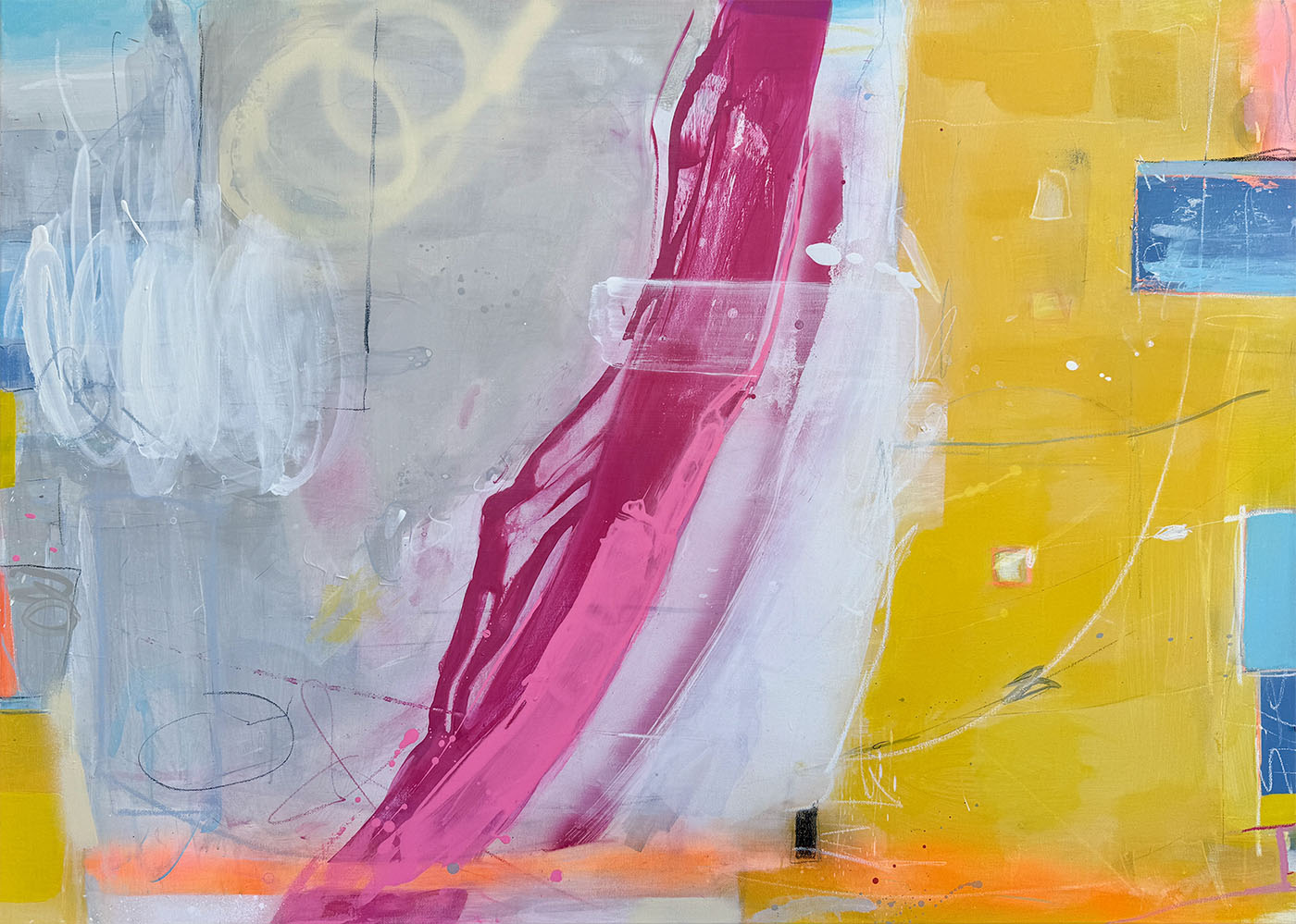 Abstract painting “Lunch in New York” by Susanne Herbold, acrylic, oil pastel and spray paint on canvas, 100 × 140 cm.