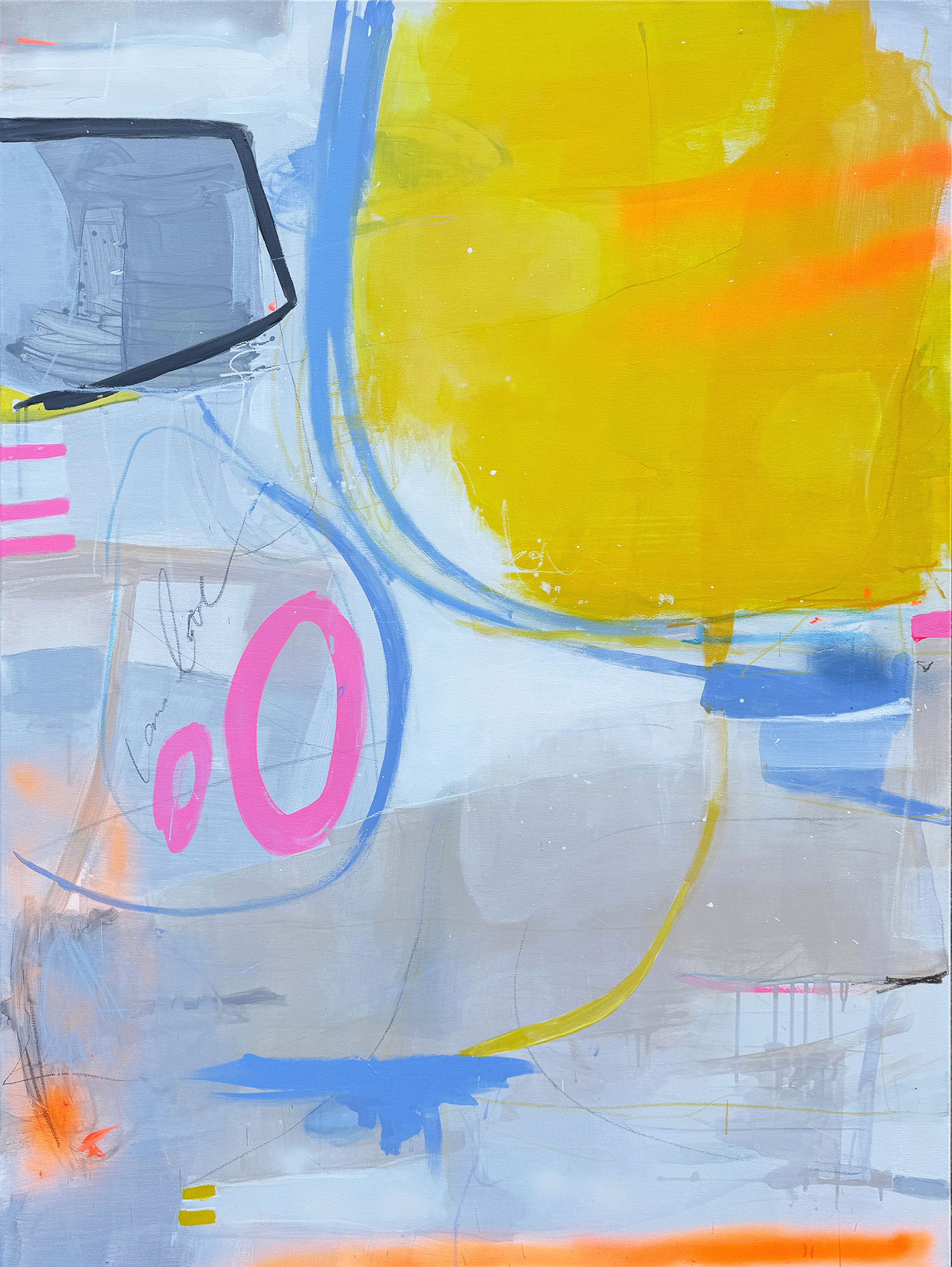 Abstraktes Gemälde „No Expectations 2.0“ (2025) von Susanne Herbold, Acryl, Ölkreide und Spray auf Leinwand, 160 × 120 cm.