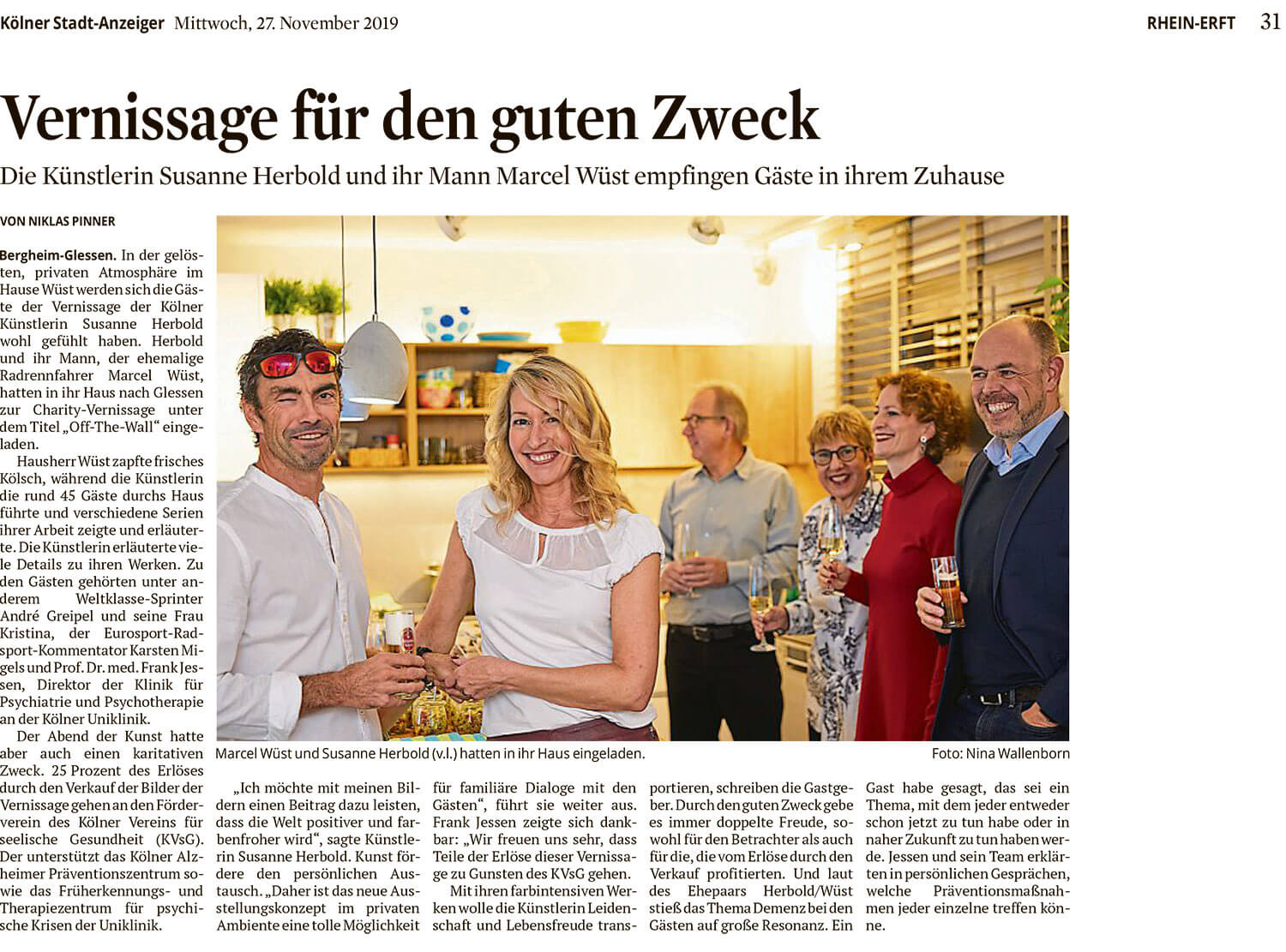 Zeitungsbericht "Vernissage für den guten Zweck" (Rhein-Erft Rundschau vom 27.11.2019)